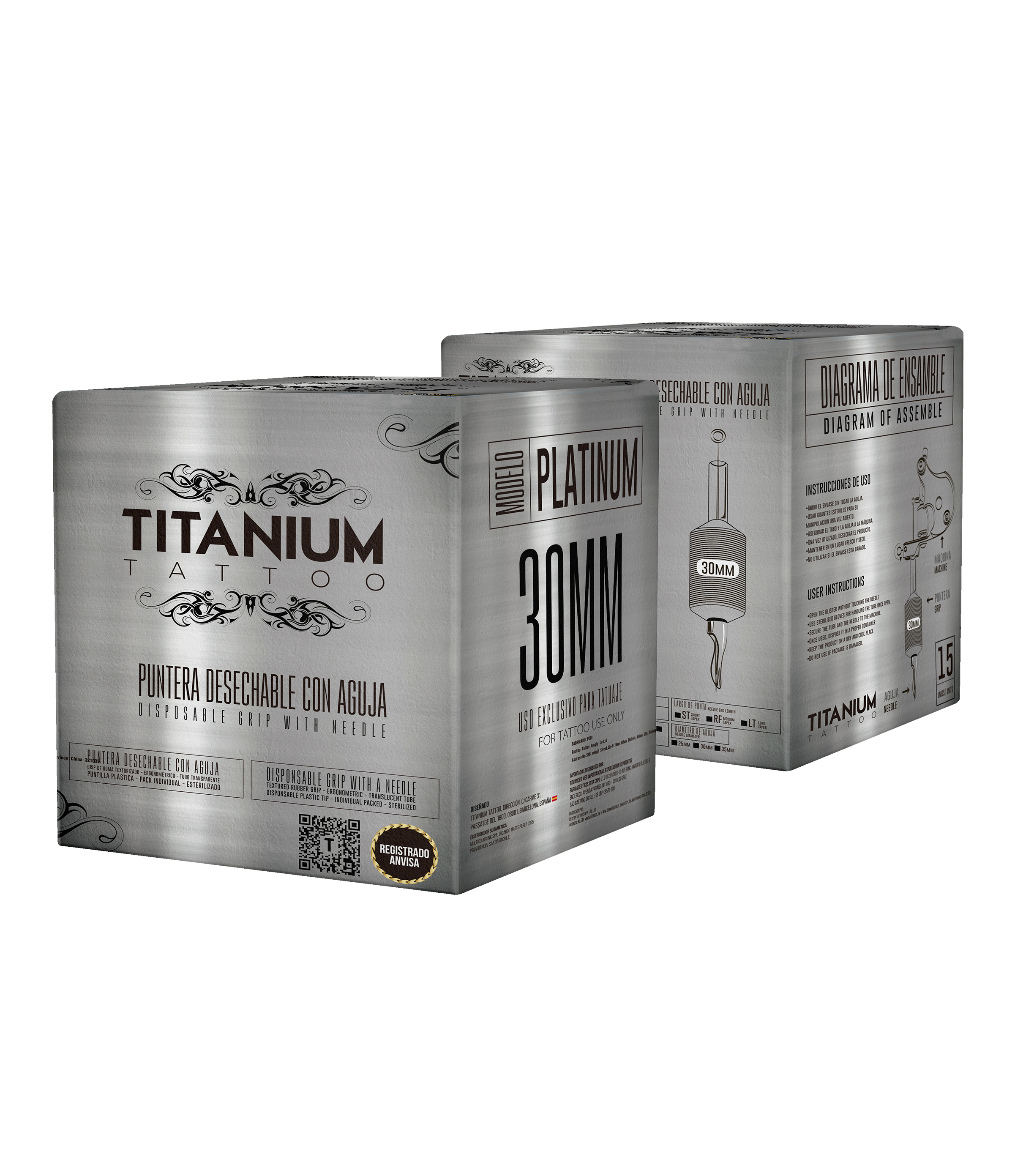 Grip con Agujas Platinum 30mm - Titanium Tattoo